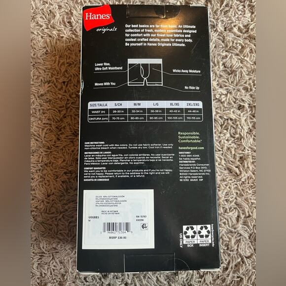 NWT! Hanes Originals Men’s Stretch Boxer Briefs 3 Pack Size Medium 32”-34” - Picture 2 of 3